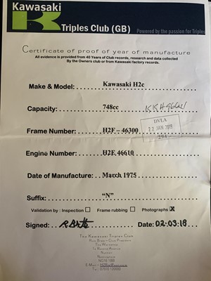 Lot 210 - 1975 Kawasaki H2C 750