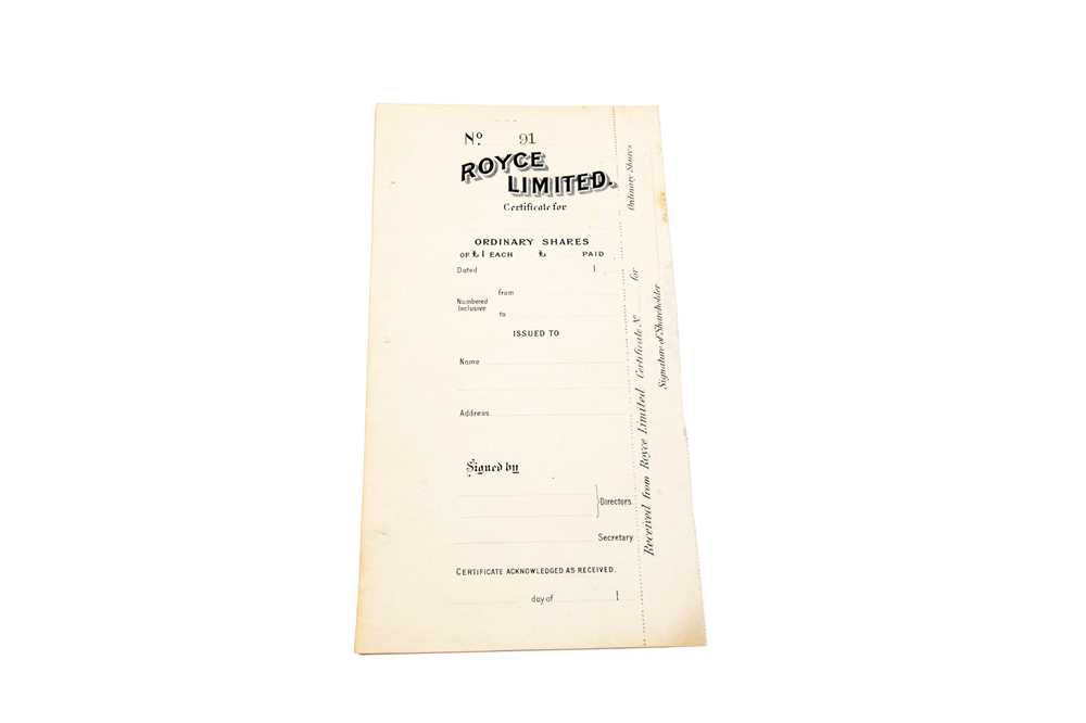 Lot 14 - Royce Ltd Share Certificate