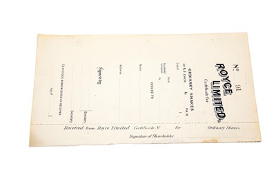 Lot 14 - Royce Ltd Share Certificate