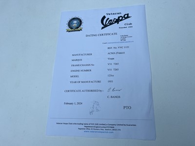 Lot 1951 Vespa ACMA 125 V51