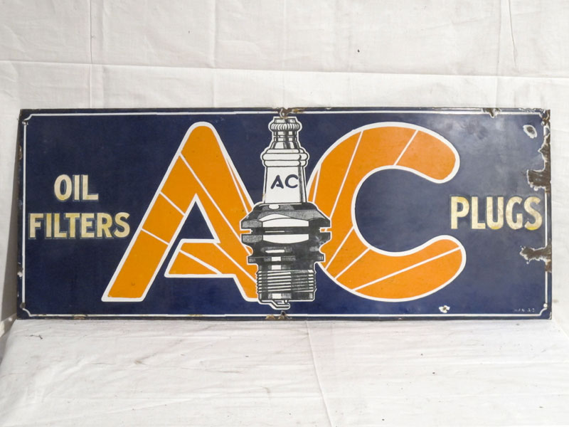 Lot 32 - 'AC Sparking Plugs' Pictorial Enamel Advertising Sign